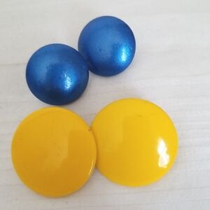 Vintage Yellow Blue Button Earrings